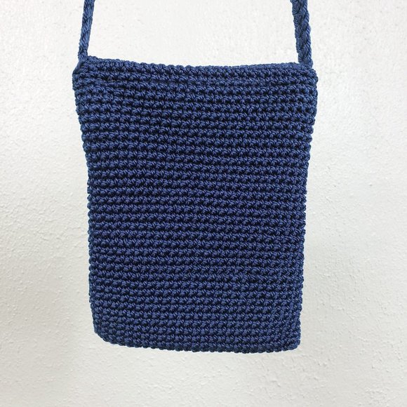 Women's Blue Knit Braided Lined Cell ID Purse Crossbody Shoulder Bag - Picture 6 of 10